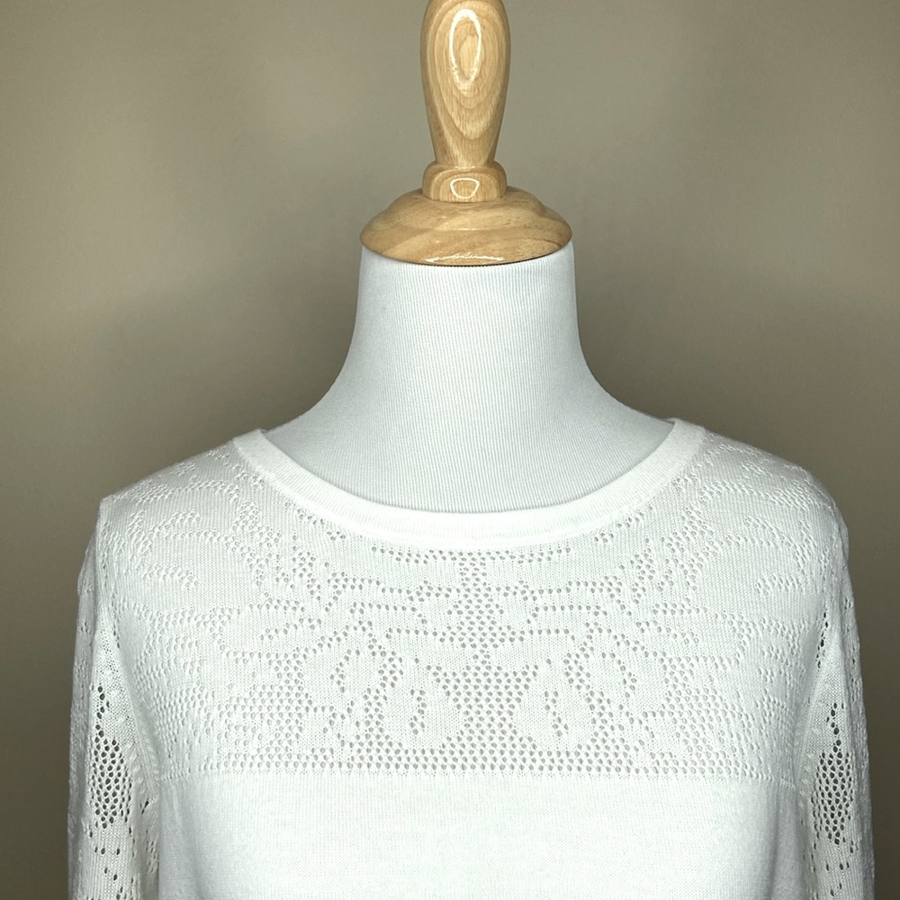 H&M sweater w/design, size L, white, cotton/modal, excellent condition!